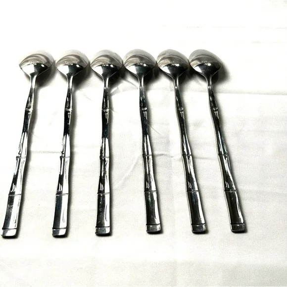 Stainless Steel Spoons W/Bamboo Design Set of 6 Japan Elegant Timeless Modern - Picture 7 of 11